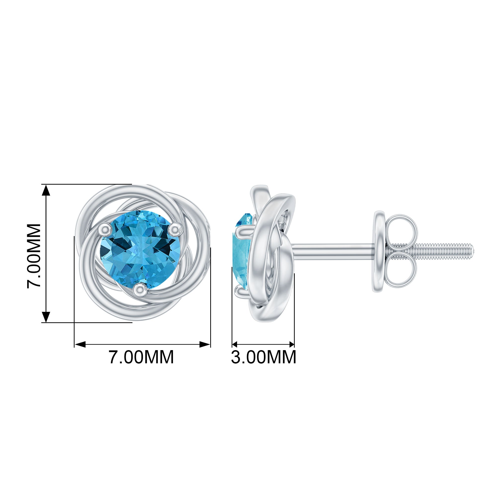 1.25 CT Solitaire Swiss Blue Topaz and Gold Swirl Stud Earrings Swiss Blue Topaz - ( AAA ) - Quality - Rosec Jewels