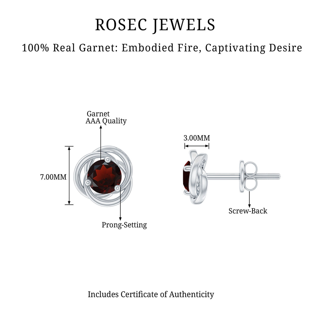 1.25 CT Solitaire Garnet and Gold Swirl Stud Earrings Garnet - ( AAA ) - Quality - Rosec Jewels