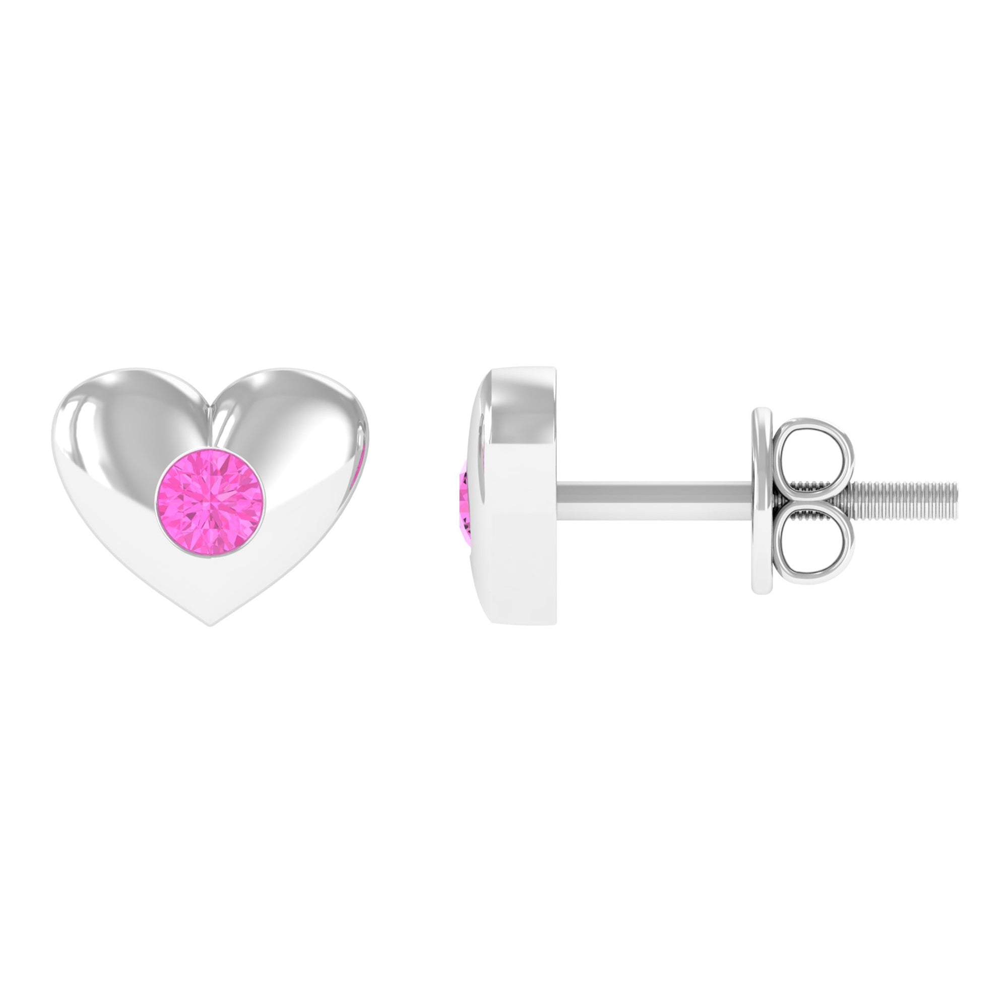 Pink Sapphire Heart Stud Earrings in Gypsy Setting Pink Sapphire - ( AAA ) - Quality - Rosec Jewels