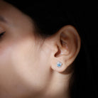 1 CT Classic Aquamarine Stud Earrings with Moissanite Halo Aquamarine - ( AAA ) - Quality - Rosec Jewels