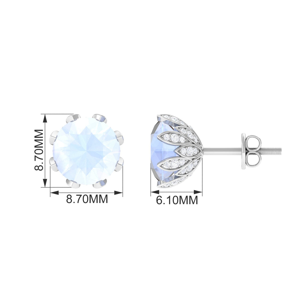 2.25 CT Natural Moonstone Solitaire Bridal Stud Earrings with Diamond Moonstone - ( AAA ) - Quality - Rosec Jewels
