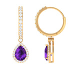 Pear Cut Amethyst Hoop Drop Earrings with Diamond Halo Amethyst - ( AAA ) - Quality - Rosec Jewels