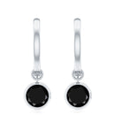 6 MM Round Black Spinel Solitaire Hoop Drop Earrings in Bezel Setting Black Spinel - ( AAA ) - Quality - Rosec Jewels