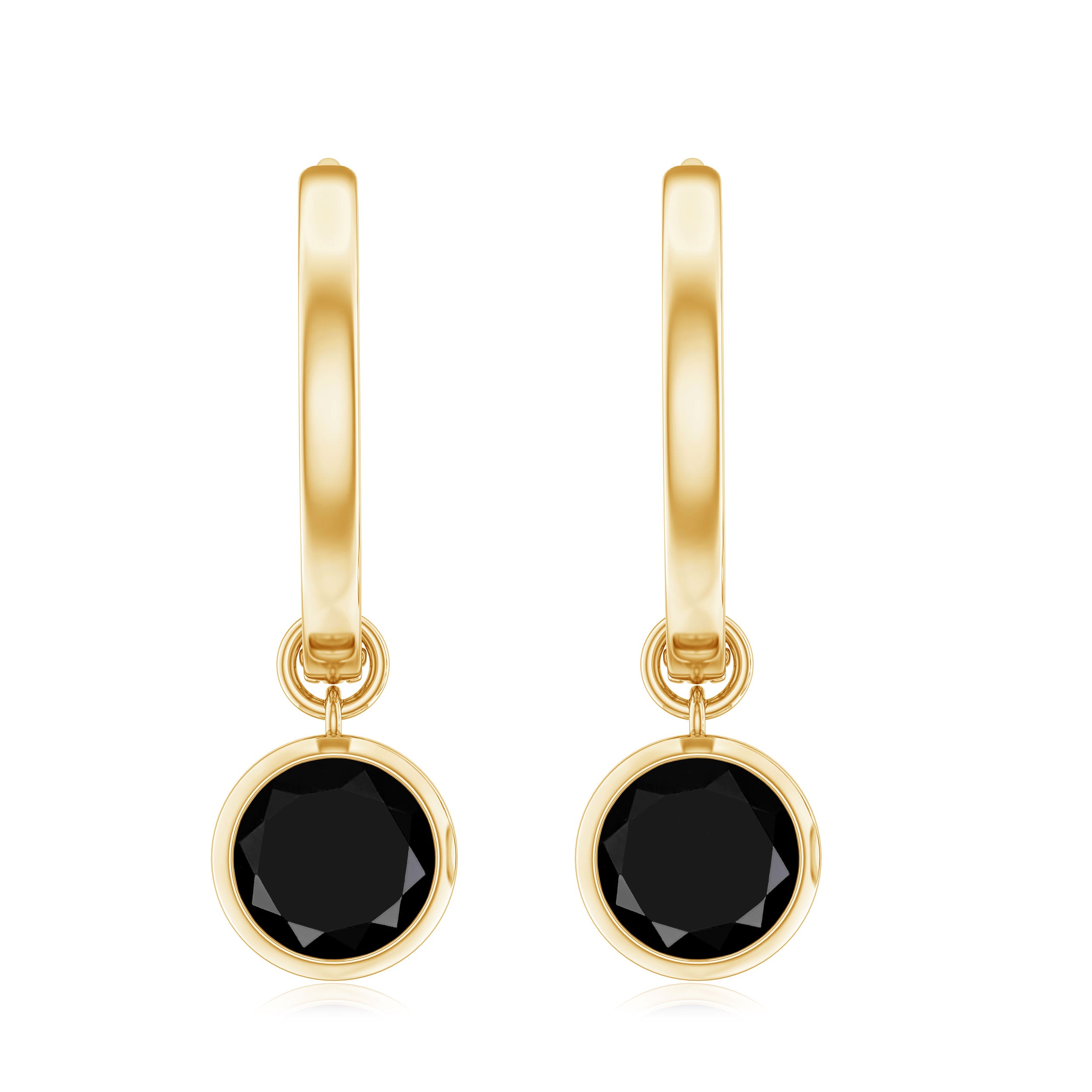 6 MM Round Black Spinel Solitaire Hoop Drop Earrings in Bezel Setting Black Spinel - ( AAA ) - Quality - Rosec Jewels