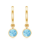 1 CT Bezel Set Aquamarine and Gold Hinged Hoop Earrings Aquamarine - ( AAA ) - Quality - Rosec Jewels