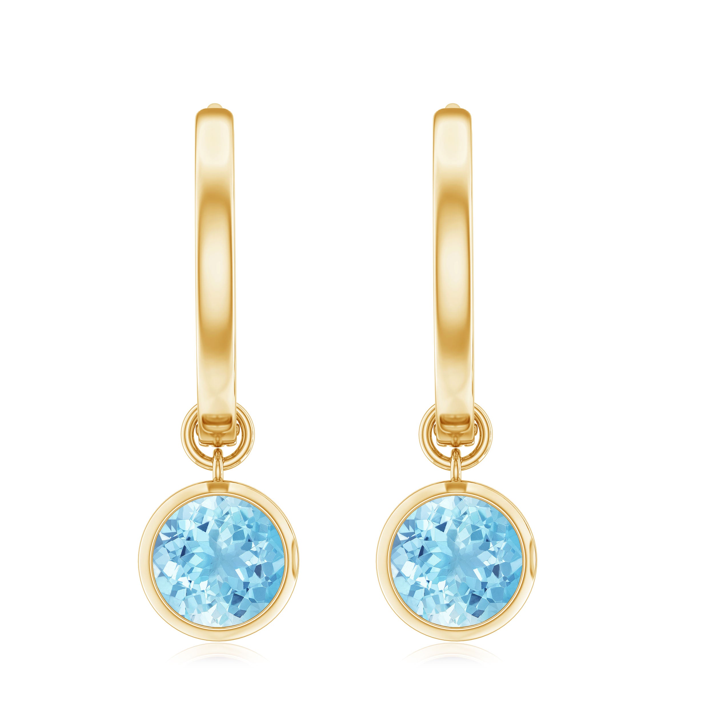1 CT Bezel Set Aquamarine and Gold Hinged Hoop Earrings Aquamarine - ( AAA ) - Quality - Rosec Jewels