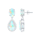 Classic Ethiopian Opal Dangle Earrings with Diamond Stones Ethiopian Opal - ( AAA ) - Quality - Rosec Jewels