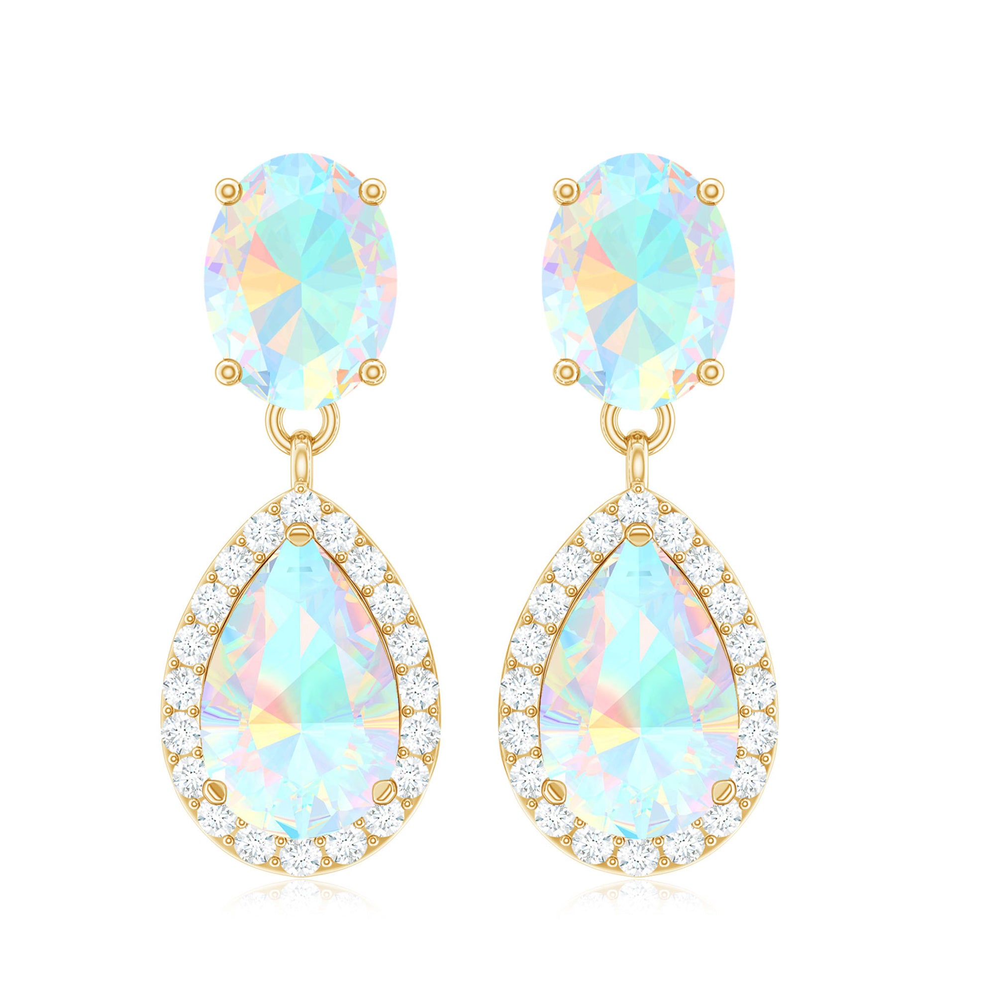 Classic Ethiopian Opal Dangle Earrings with Diamond Stones Ethiopian Opal - ( AAA ) - Quality - Rosec Jewels