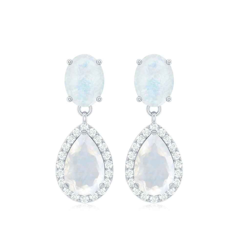 4.75 CT Classic Moonstone Dangle Earrings with Diamond Moonstone - ( AAA ) - Quality - Rosec Jewels