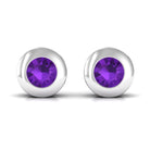 Genuine Violet Amethyst Solitaire Stud Earrings in Bezel Setting Amethyst - ( AAA ) - Quality - Rosec Jewels