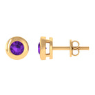 Genuine Violet Amethyst Solitaire Stud Earrings in Bezel Setting Amethyst - ( AAA ) - Quality - Rosec Jewels