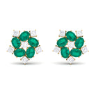 Cluster Stud Earrings with Emerald and Moissanite Emerald - ( AAA ) - Quality - Rosec Jewels
