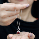 2.75 CT Created Ruby Silver Dangle Pendant Necklace with Moissanite Halo - Rosec Jewels
