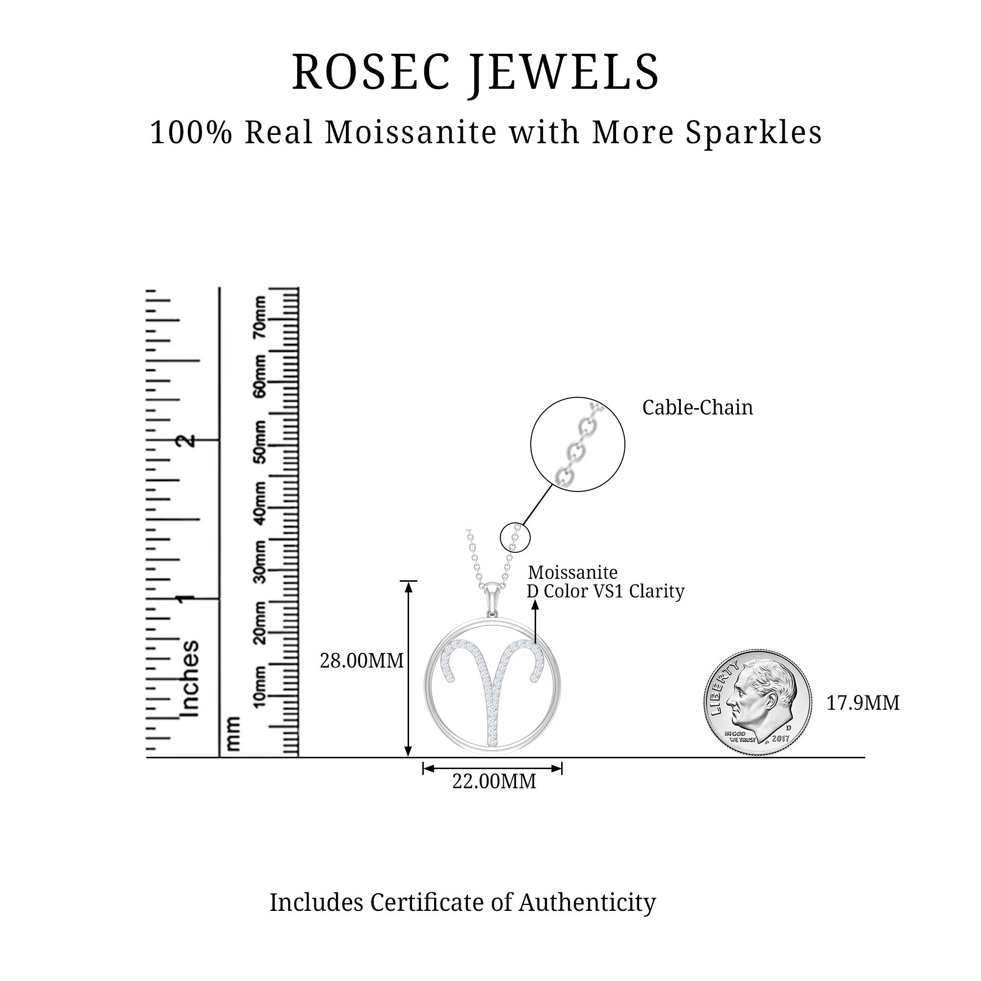 Moissanite Aries Zodiac Sign Pendant Necklace - Rosec Jewels