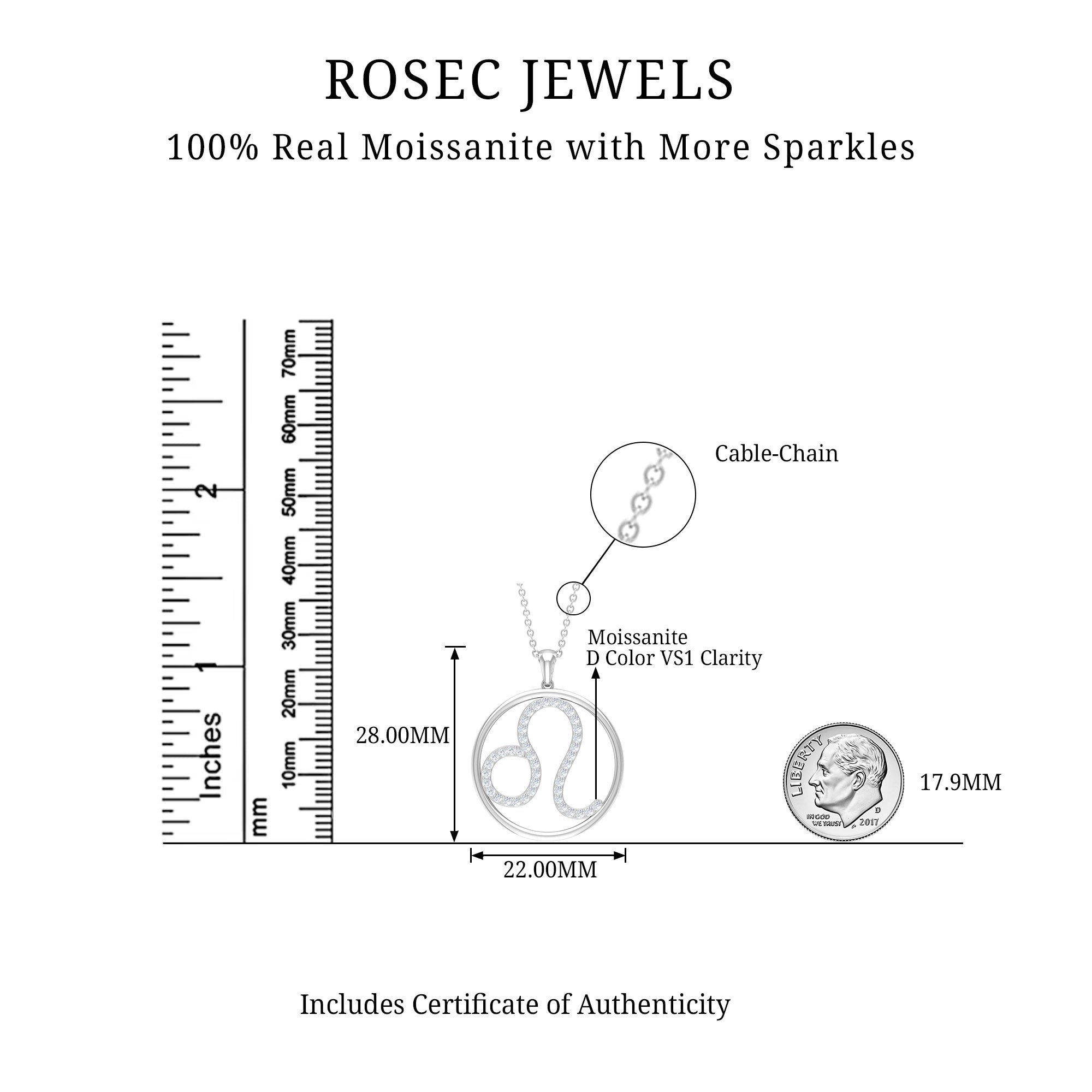 Moissanite Leo Zodiac Sign Pendant Necklace - Rosec Jewels