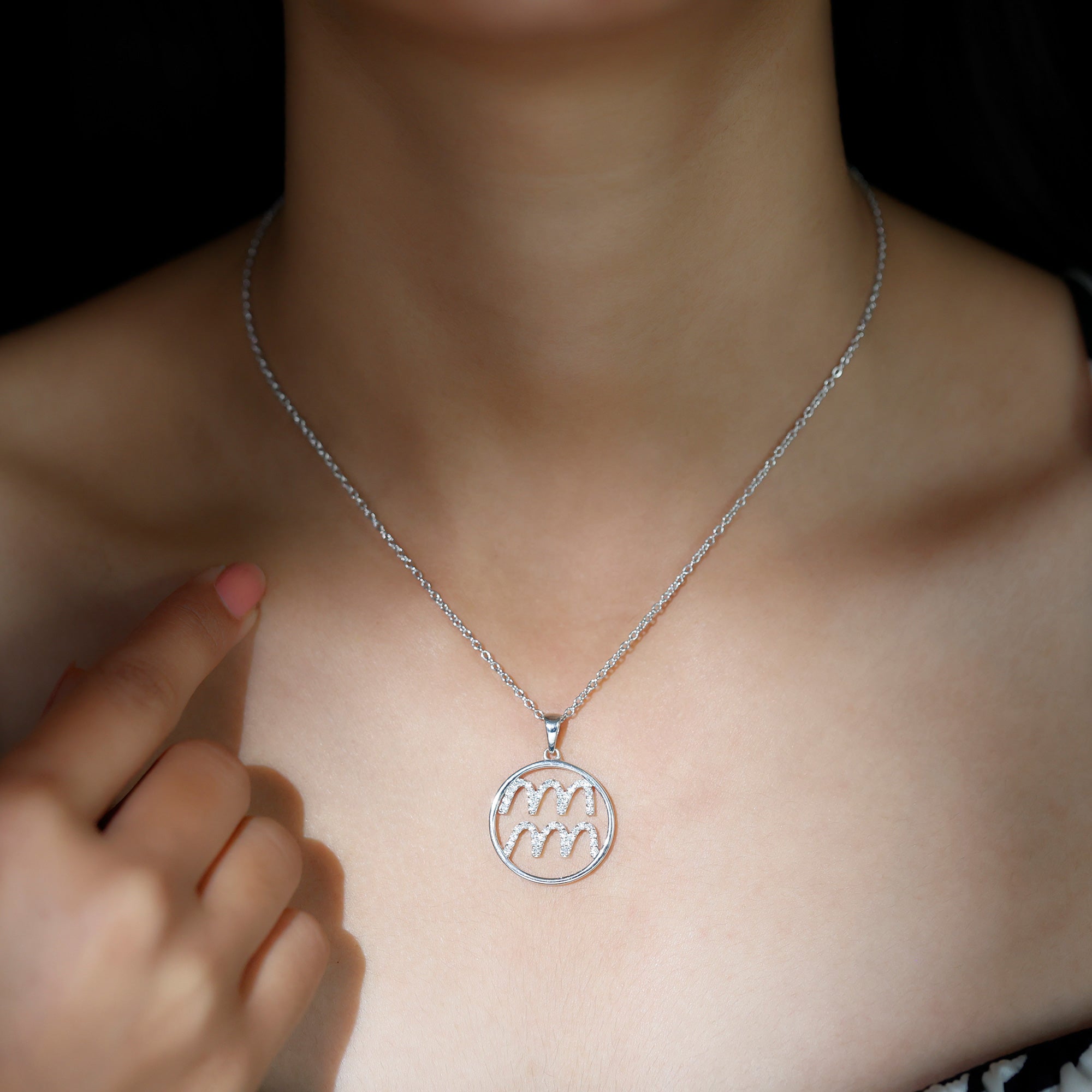 Aquarius Sign Moissanite Pendant Necklace - Rosec Jewels