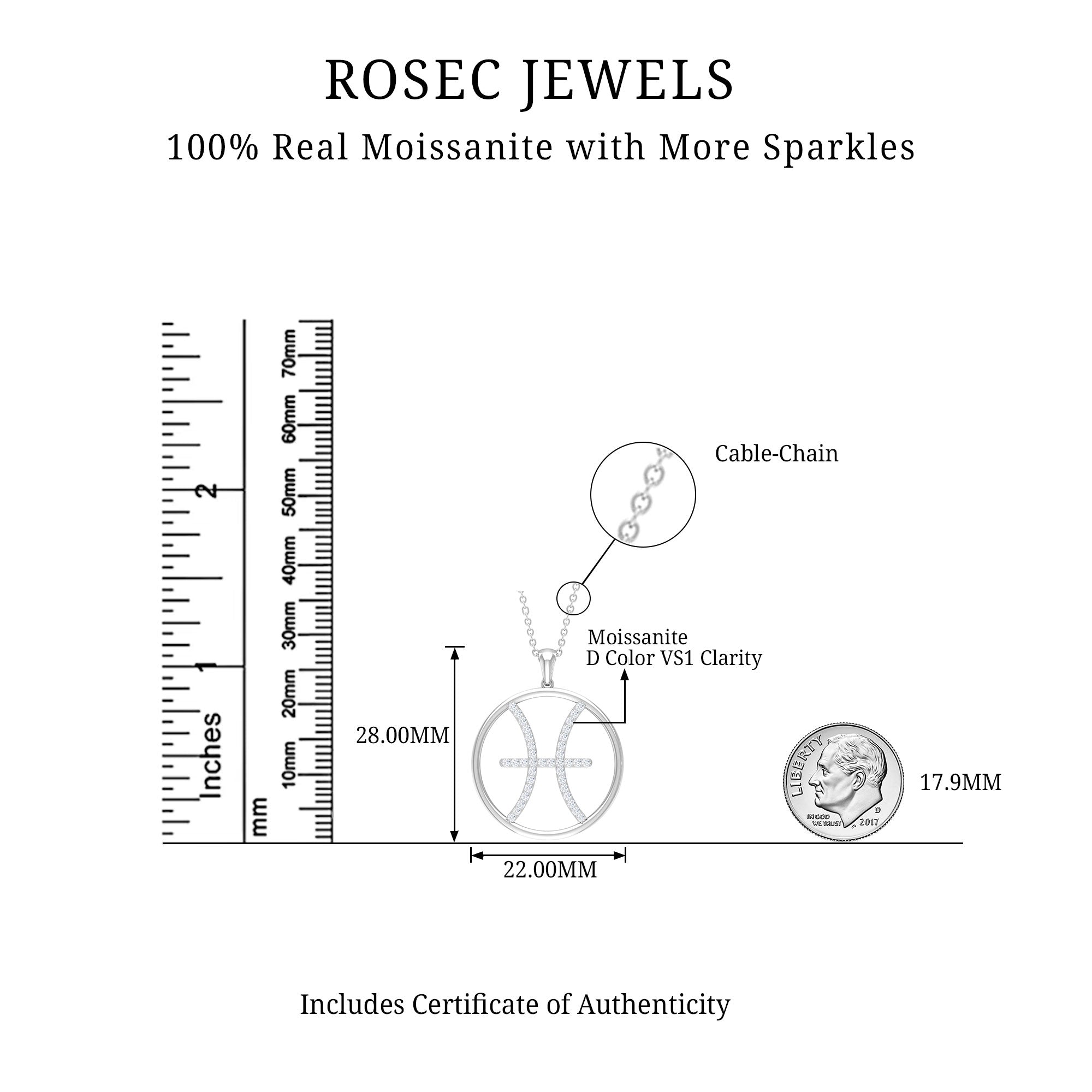 Moissanite Pisces Zodiac Pendant Necklace - Rosec Jewels