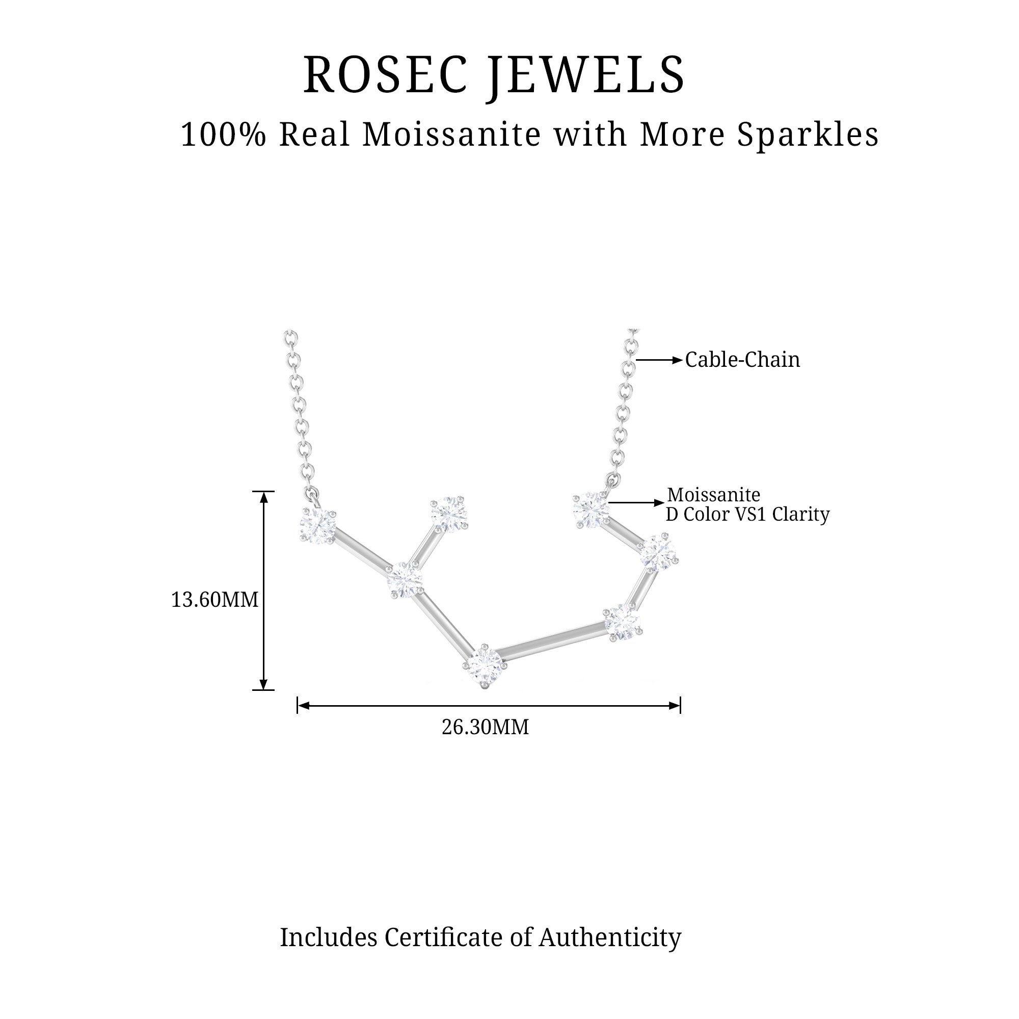 0.75 CT Moissanite Constellation Sagittarius Zodiac Sign Necklace - Rosec Jewels