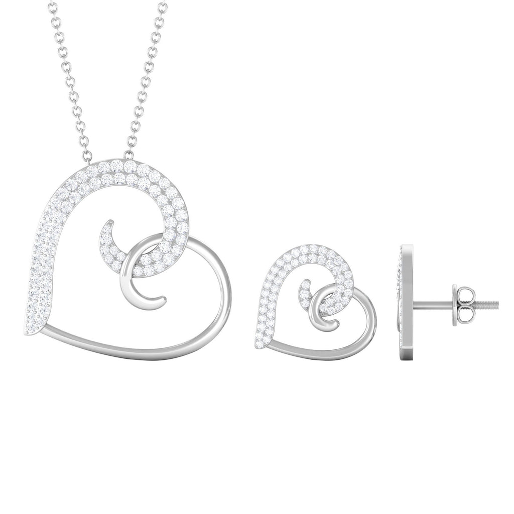 Modern Heart Necklace and Earrings with Moissanite Moissanite - ( D-VS1 ) - Color and Clarity - Rosec Jewels