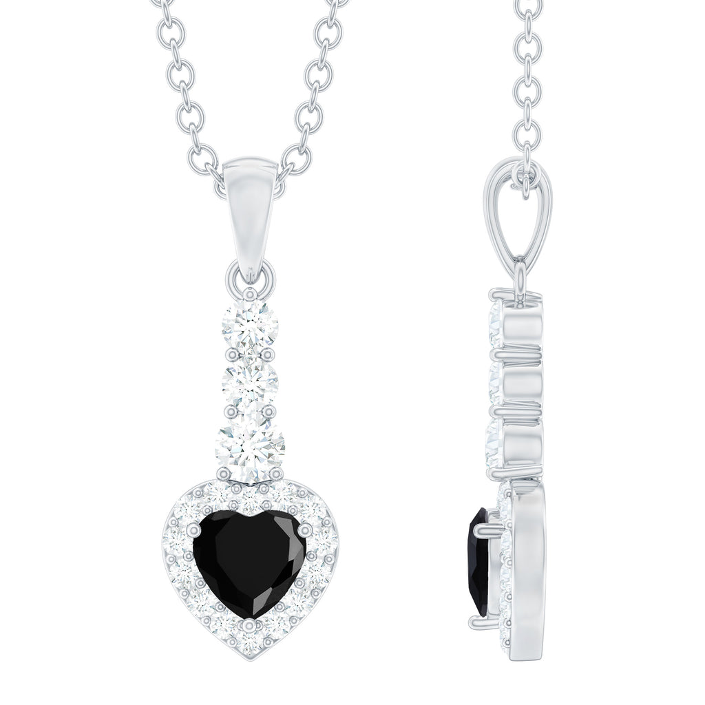 Heart Shape Created Black Diamond Drop Pendant with Diamond Accent Lab Created Black Diamond - ( AAAA ) - Quality - Rosec Jewels