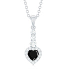 Heart Shape Black Onyx Drop Pendant with Diamond Black Onyx - ( AAA ) - Quality - Rosec Jewels