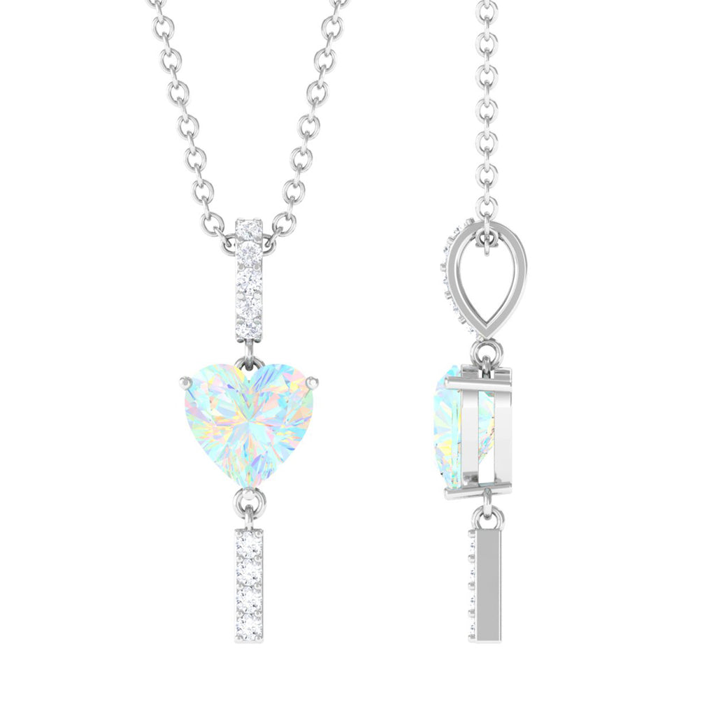 Heart Shape Ethiopian Opal Drop Pendant Necklace with Diamond Ethiopian Opal - ( AAA ) - Quality - Rosec Jewels