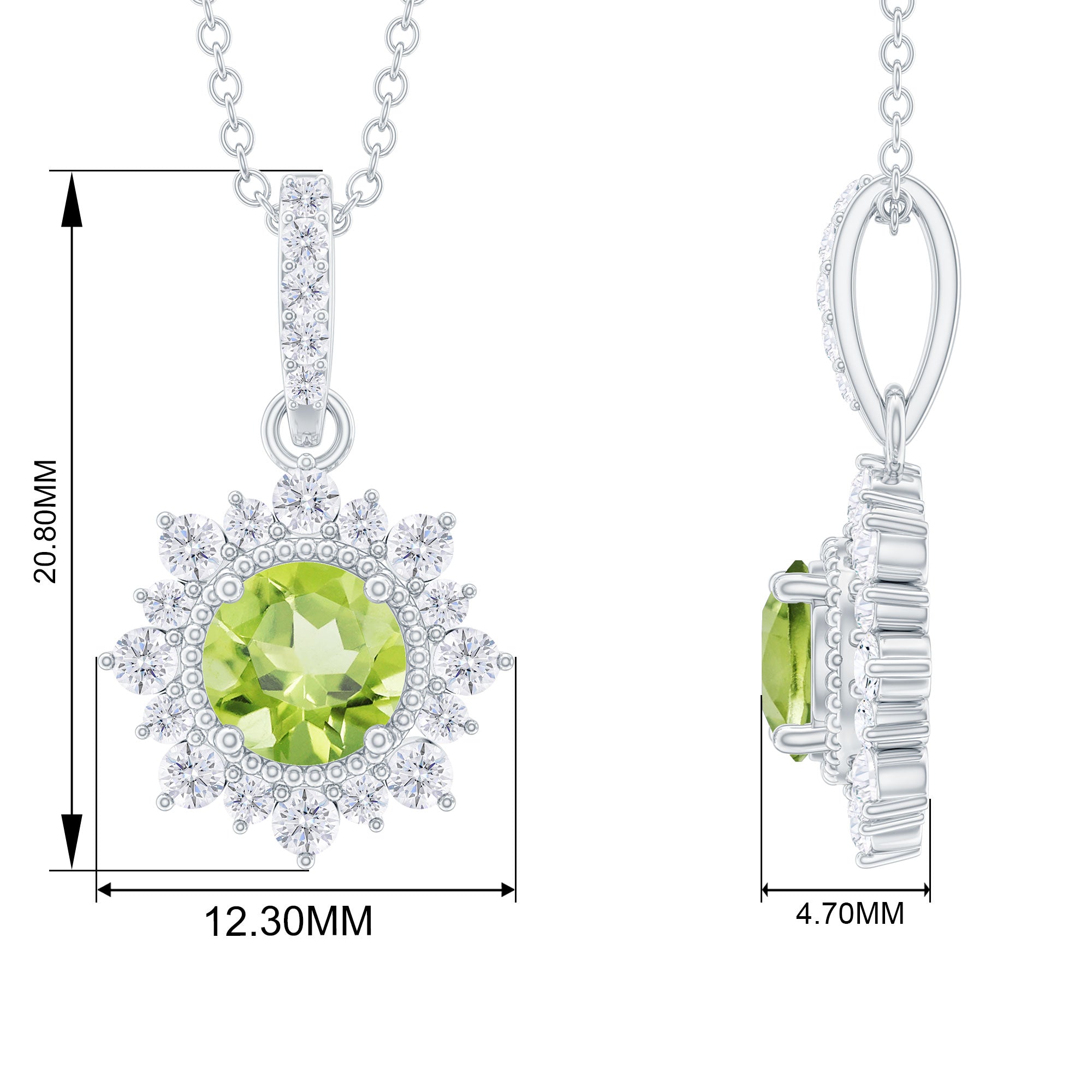 Round Peridot Halo Pendant with Diamond Accent Bail Peridot - ( AAA ) - Quality - Rosec Jewels