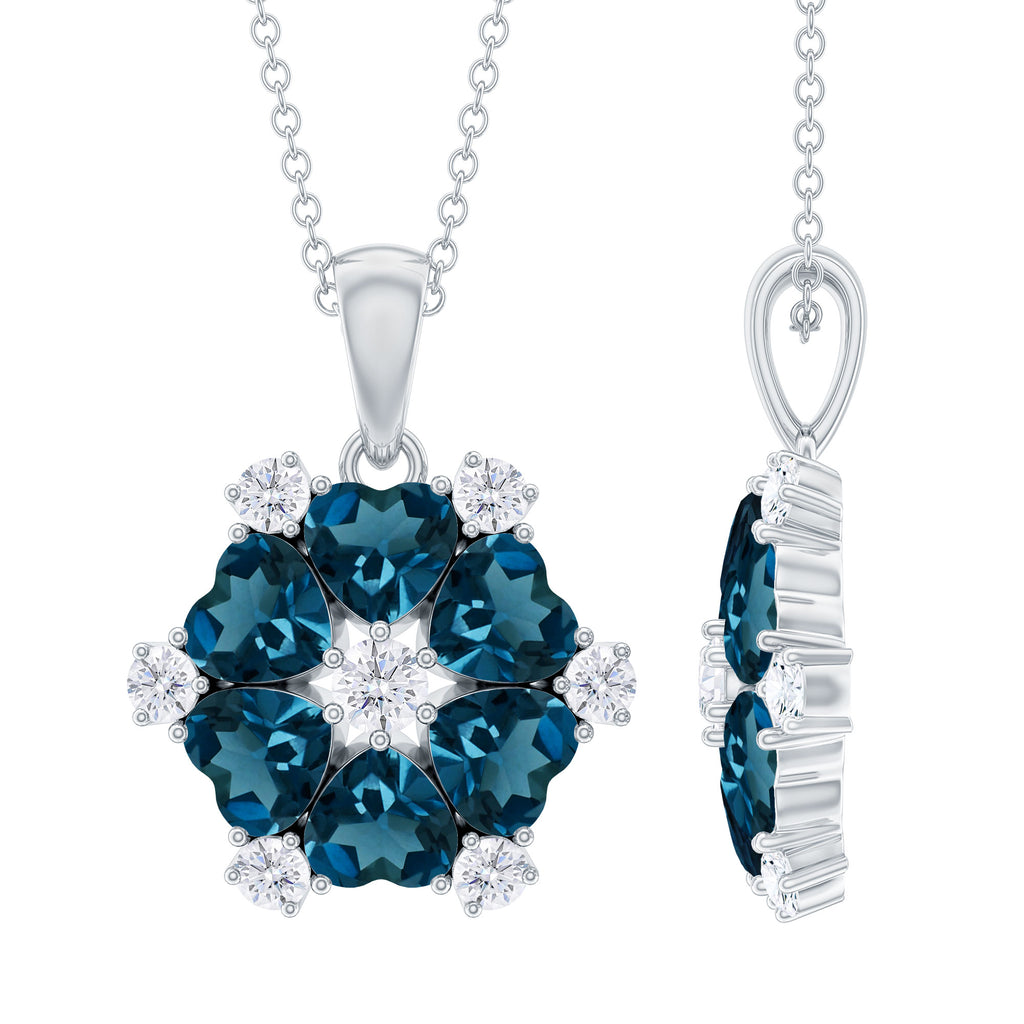 Heart Shape London Blue Topaz and Diamond Flower Pendant London Blue Topaz - ( AAA ) - Quality - Rosec Jewels