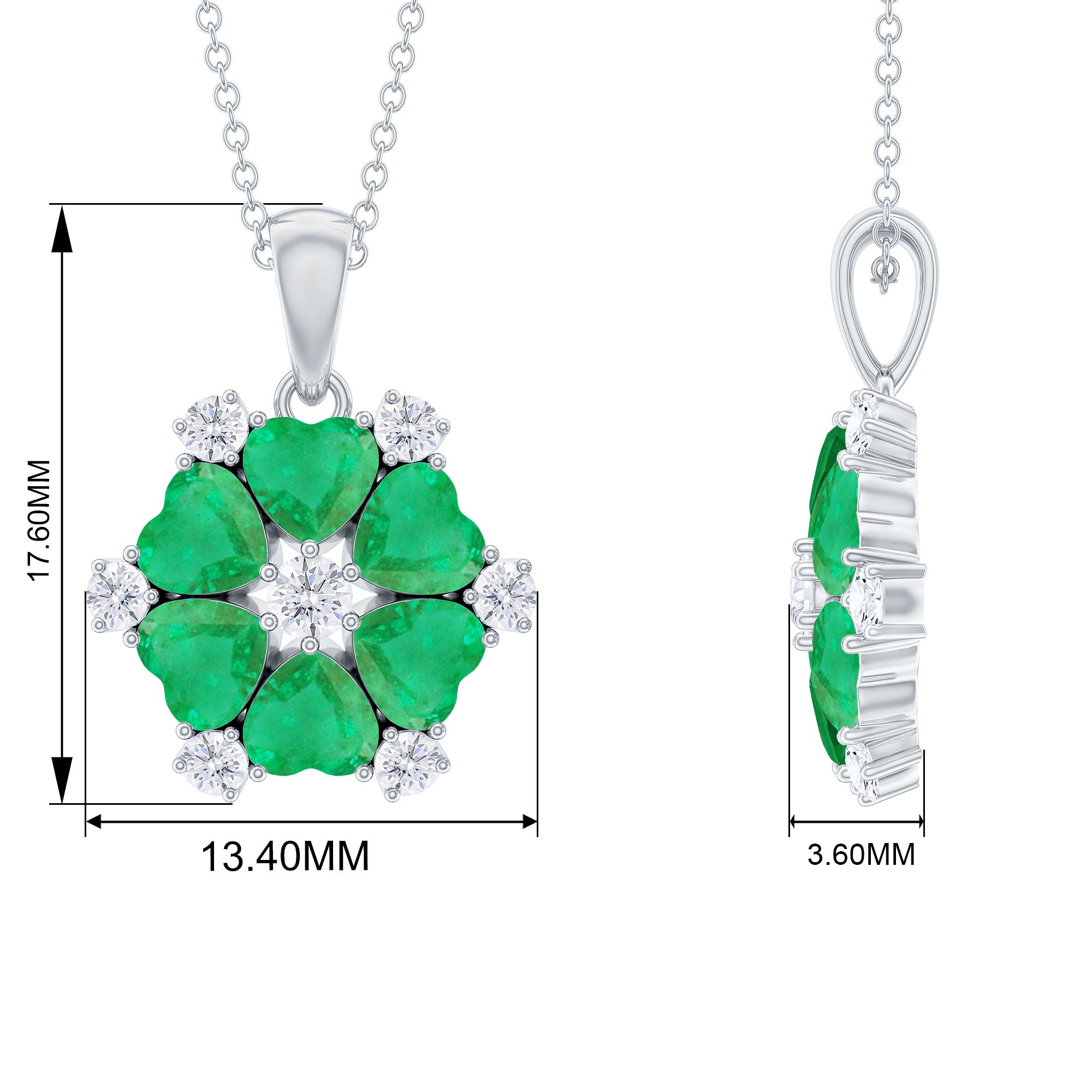2 CT Heart Shape Emerald and Diamond Flower Pendant Emerald - ( AAA ) - Quality - Rosec Jewels