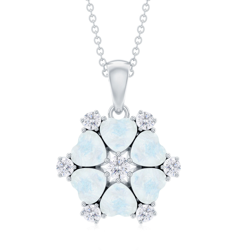 Heart Shape Moonstone and Diamond Flower Pendant Moonstone - ( AAA ) - Quality - Rosec Jewels