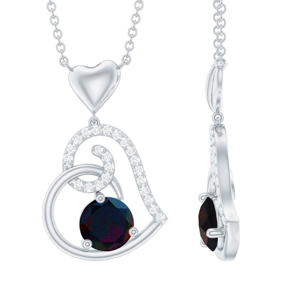 1 CT Black Opal and Moissanite Gold Heart Drop Pendant Black Opal - ( AAA ) - Quality - Rosec Jewels