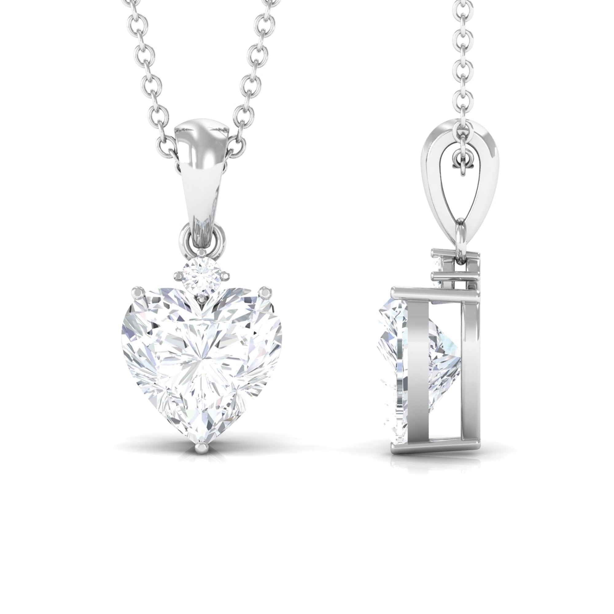 Certified Moissanite Solitaire Heart Pendant Necklace in Silver - Rosec Jewels