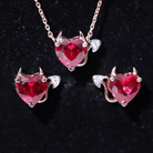 Lab Grown Ruby Heart Necklace And Earrings Set With Diamond Lab Created Ruby - ( AAAA ) - Quality - Rosec Jewels