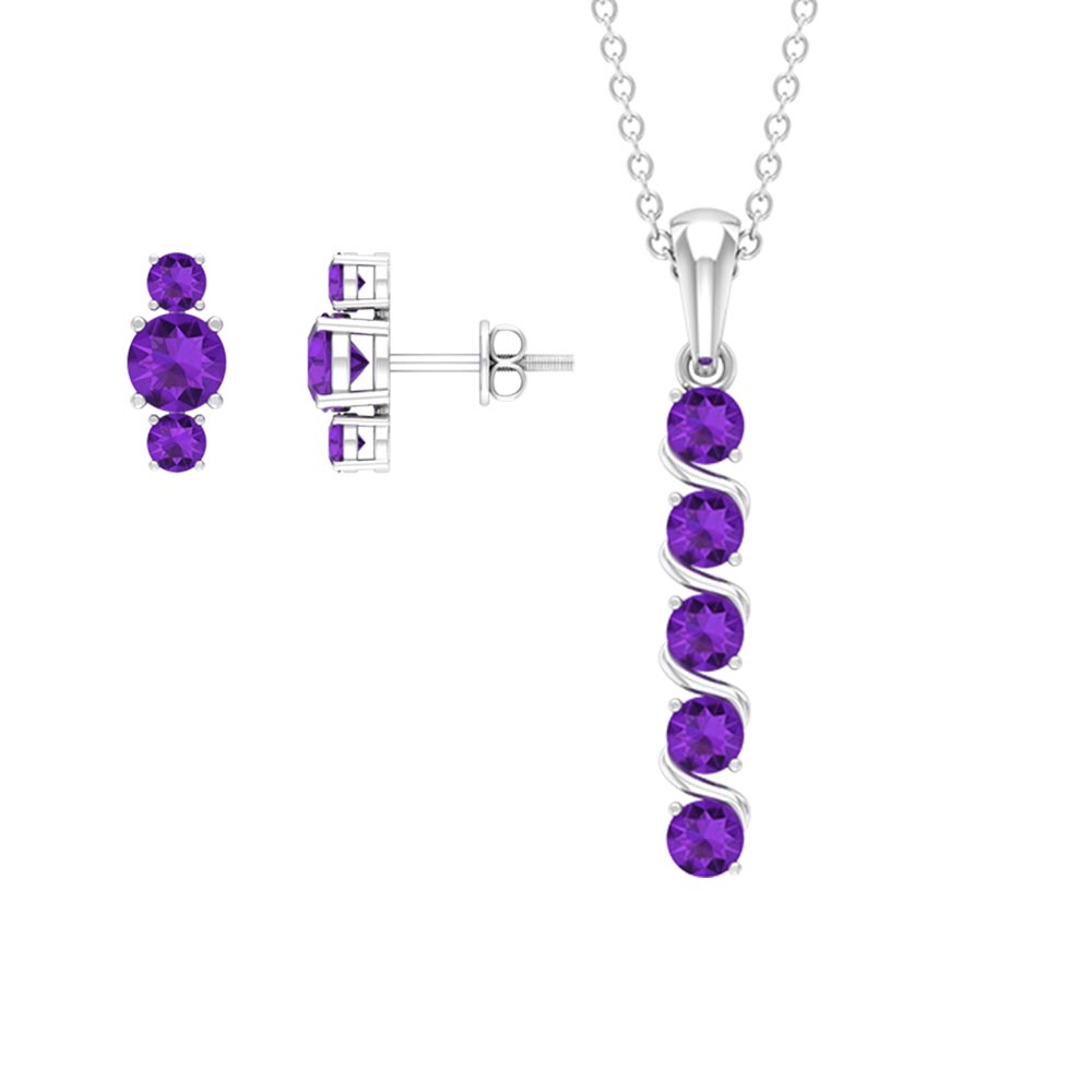 1.75 CT Amethyst Silver Bar Necklace and Earring Set - Rosec Jewels