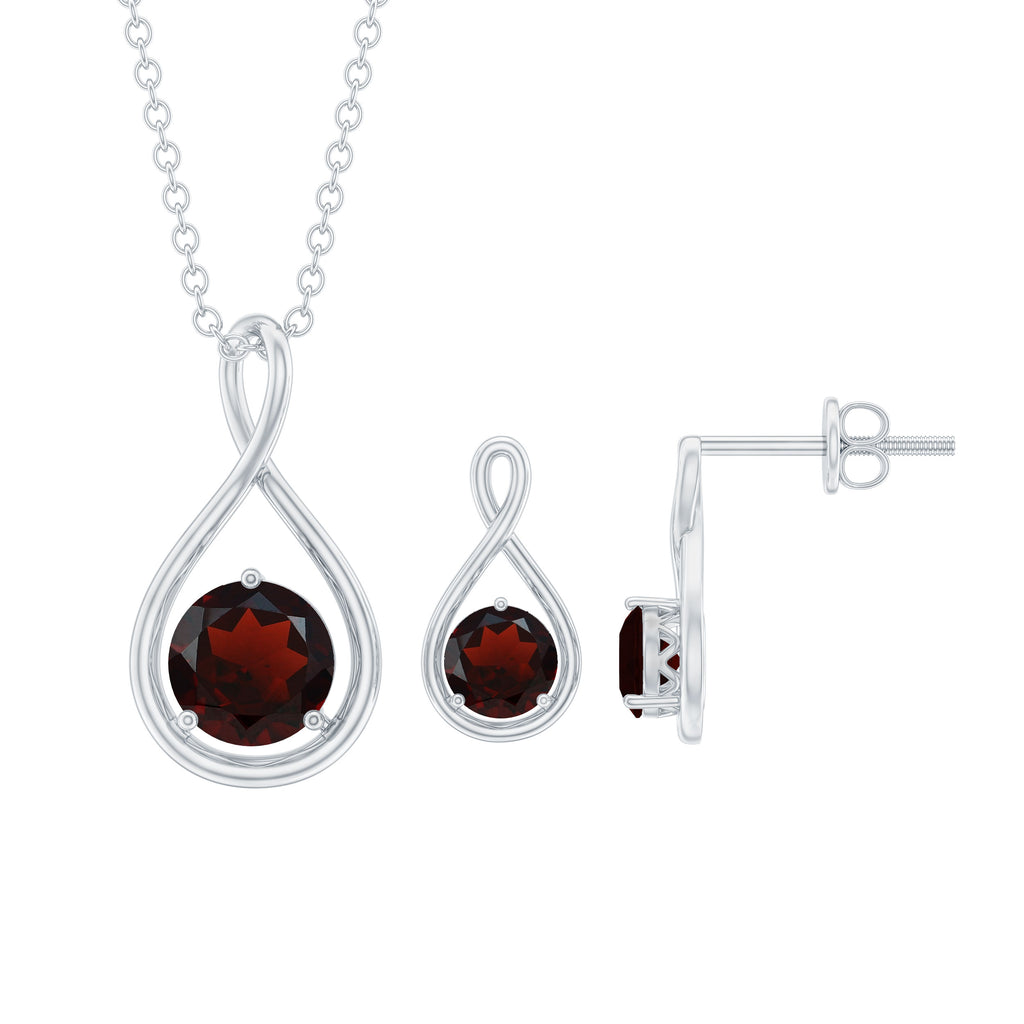 3 Prong Set Garnet Solitaire and Gold Infinity Jewelry Set Garnet - ( AAA ) - Quality - Rosec Jewels