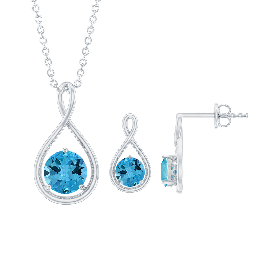 Swiss Blue Topaz Solitaire Pendant and Earring Set with Infinity Design Swiss Blue Topaz - ( AAA ) - Quality - Rosec Jewels
