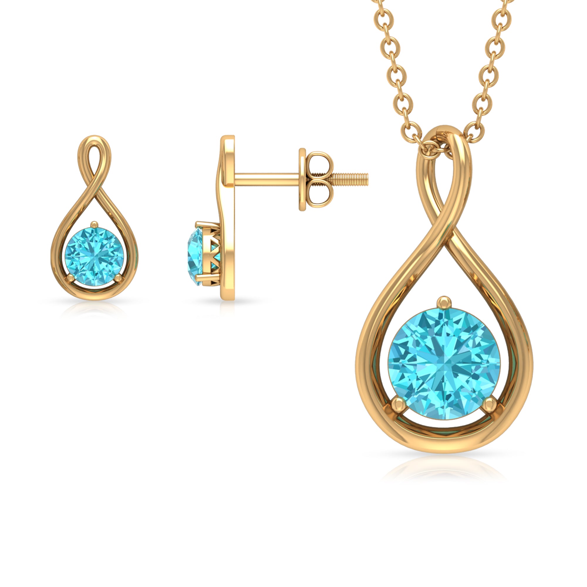 Swiss Blue Topaz Solitaire Pendant and Earring Set with Infinity Design Swiss Blue Topaz - ( AAA ) - Quality - Rosec Jewels