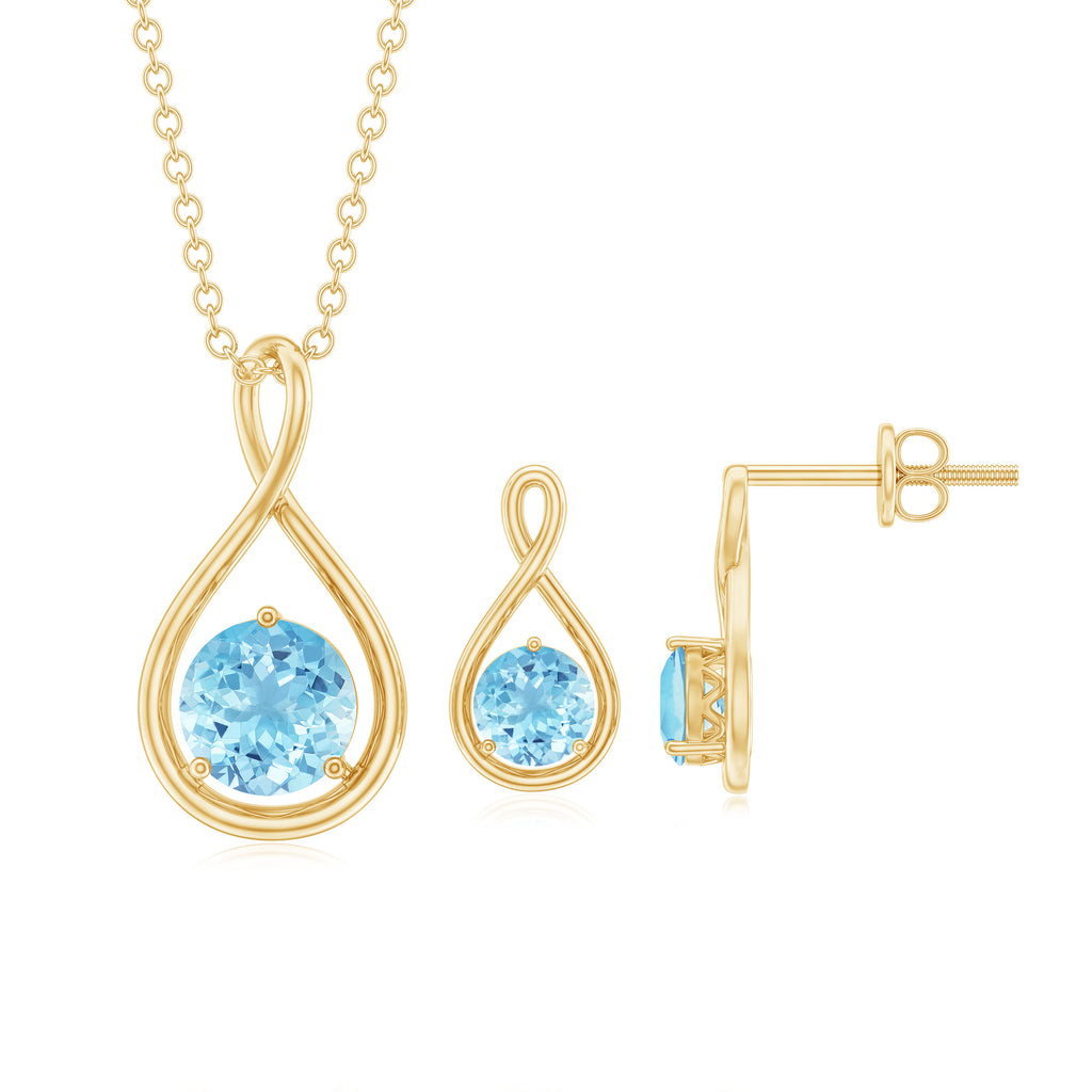 Aquamarine Solitaire and Gold Infinity Jewelry Set Aquamarine - ( AAA ) - Quality - Rosec Jewels