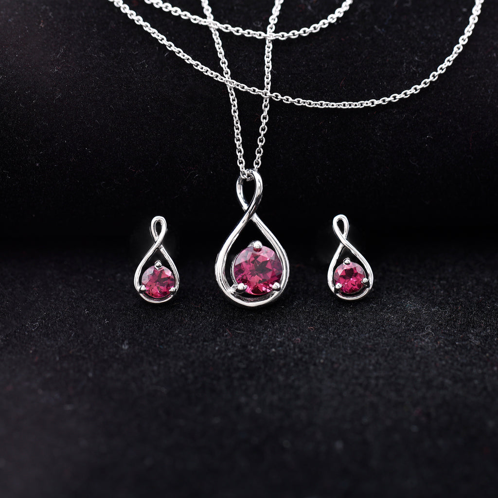 1.25 CT Solitaire Pink Tourmaline Infinity Pendant and Earring Set Pink Tourmaline - ( AAA ) - Quality - Rosec Jewels