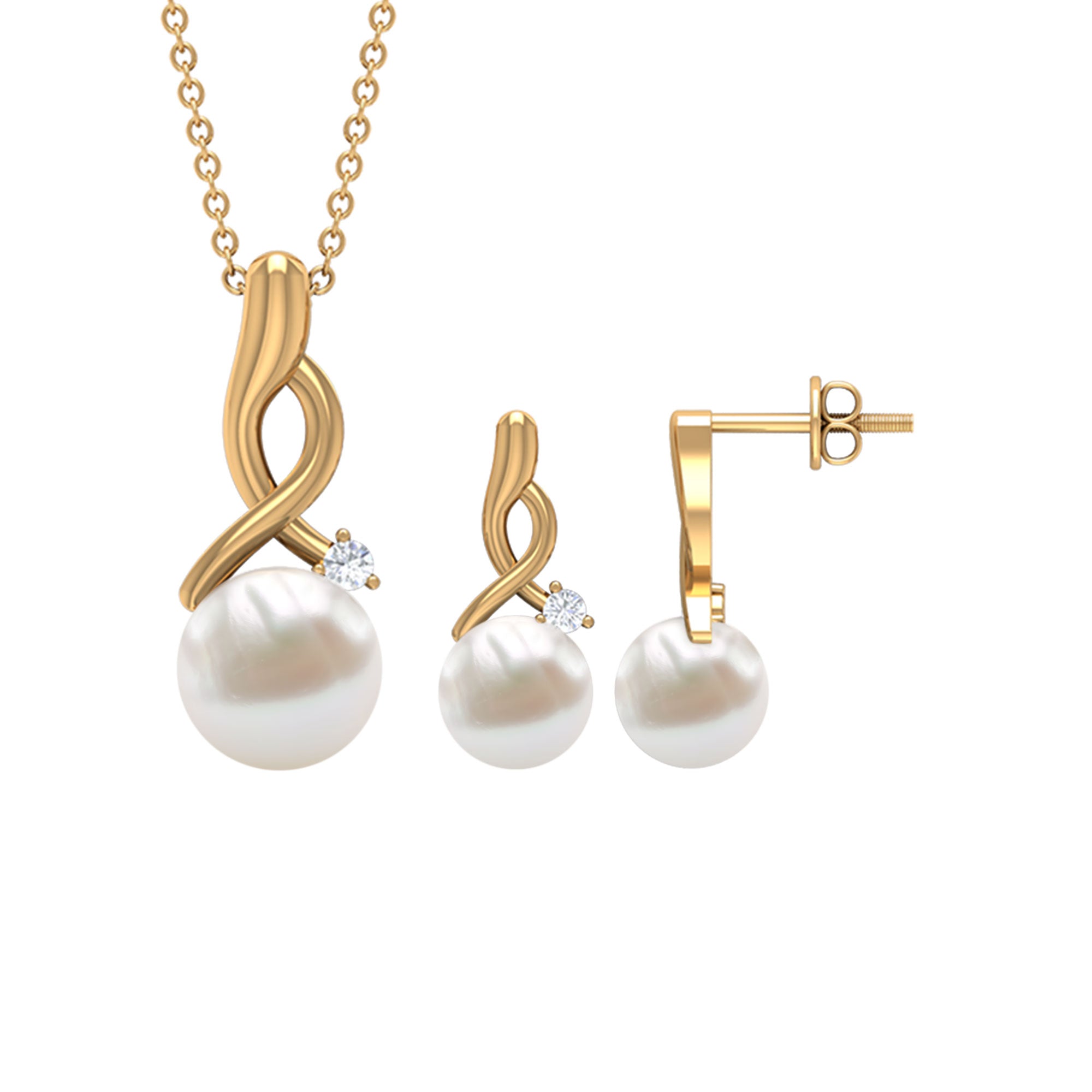 13.75 CT Freshwater Pearl and Diamond Simple Drop jewelry Set Freshwater Pearl - ( AAA ) - Quality - Rosec Jewels