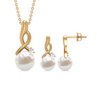 13.75 CT Freshwater Pearl and Diamond Simple Drop jewelry Set Freshwater Pearl - ( AAA ) - Quality - Rosec Jewels