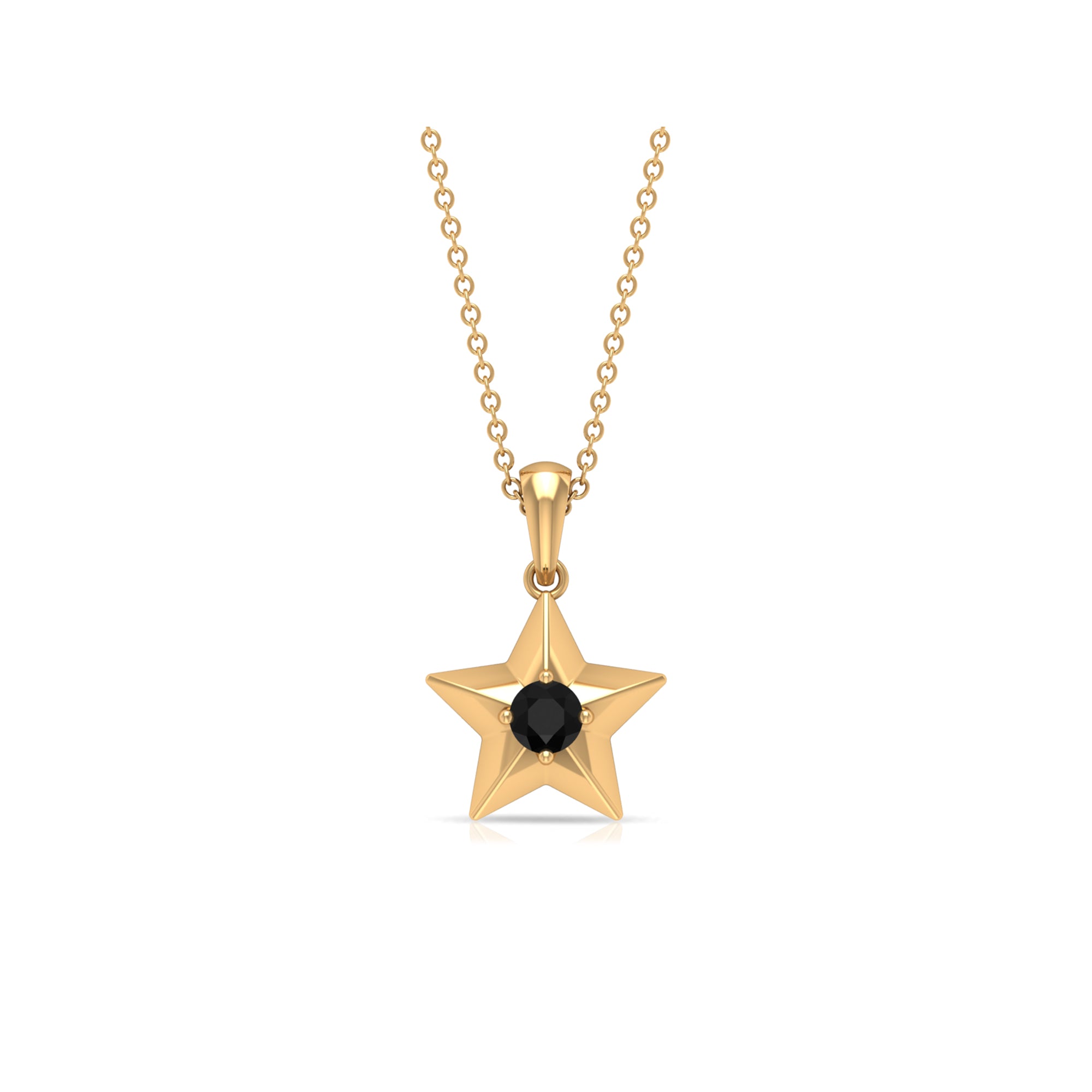 1/4 CT Black Onyx and Gold Star Pendant Black Onyx - ( AAA ) - Quality - Rosec Jewels