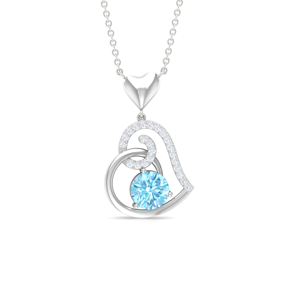 1.25 CT Aquamarine and Diamond Heart Drop Pendant Aquamarine - ( AAA ) - Quality - Rosec Jewels