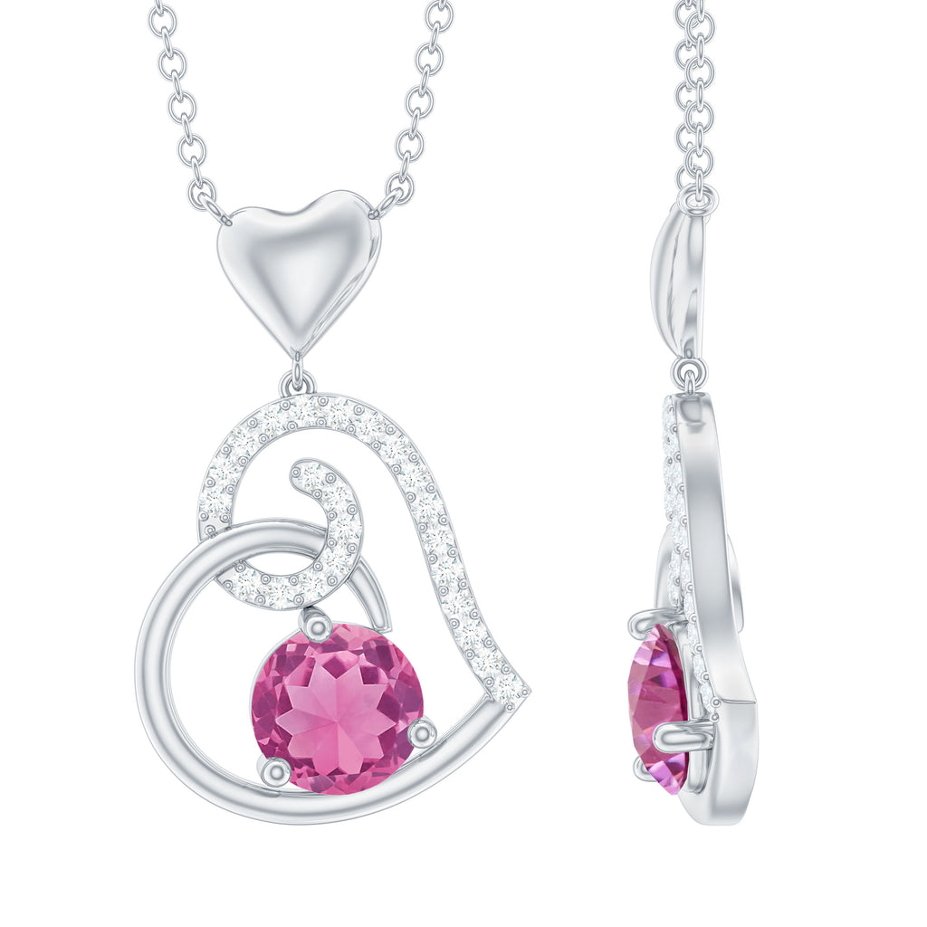 1 CT Certified Pink Tourmaline and Diamond Heart Drop Pendant Pink Tourmaline - ( AAA ) - Quality - Rosec Jewels