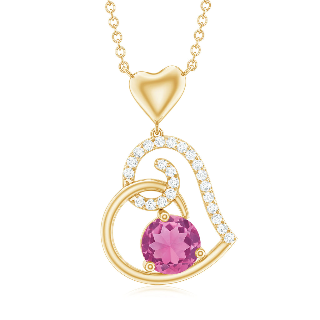 1 CT Certified Pink Tourmaline and Diamond Heart Drop Pendant Pink Tourmaline - ( AAA ) - Quality - Rosec Jewels