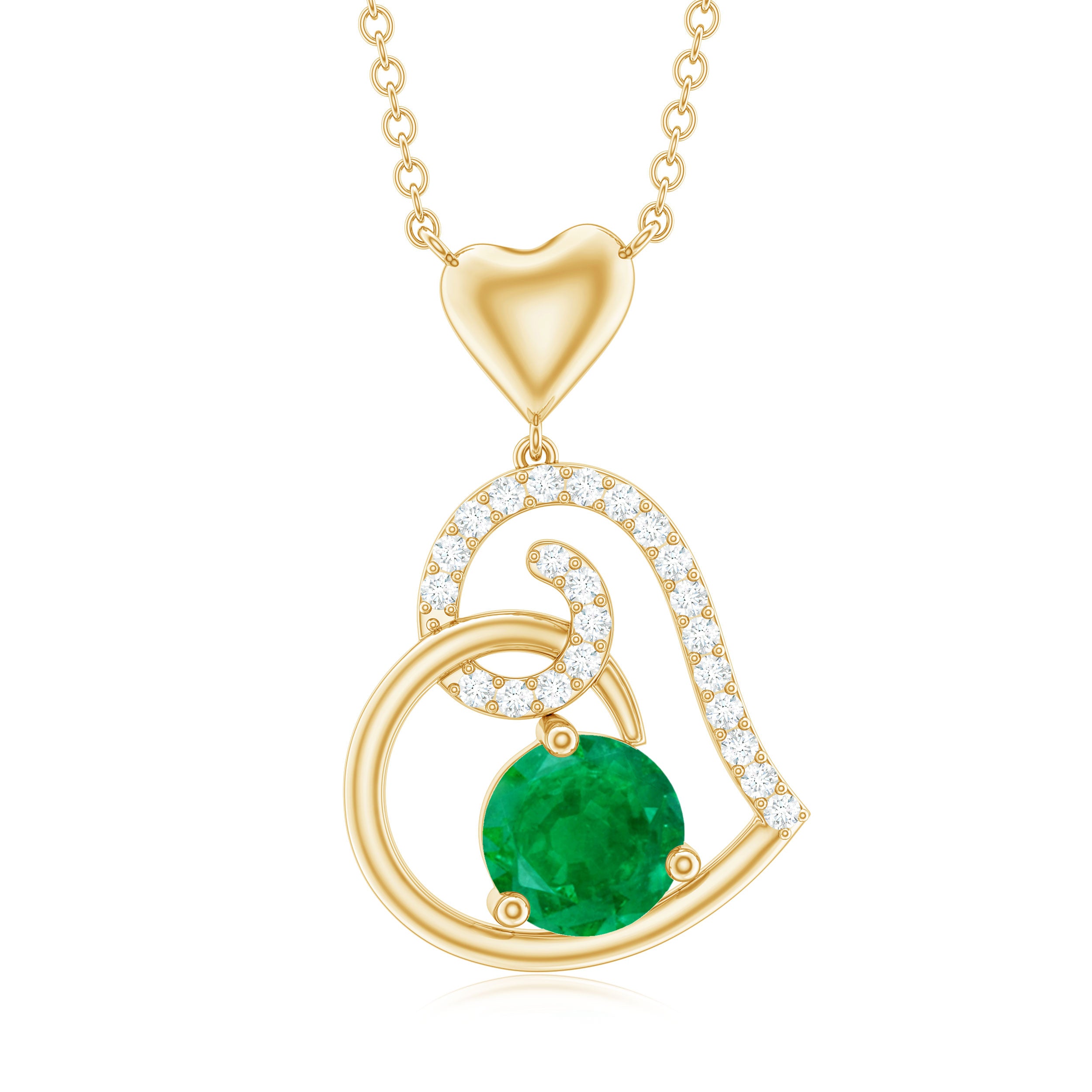 1 CT Emerald and Diamond Heart Drop Pendant Emerald - ( AAA ) - Quality - Rosec Jewels