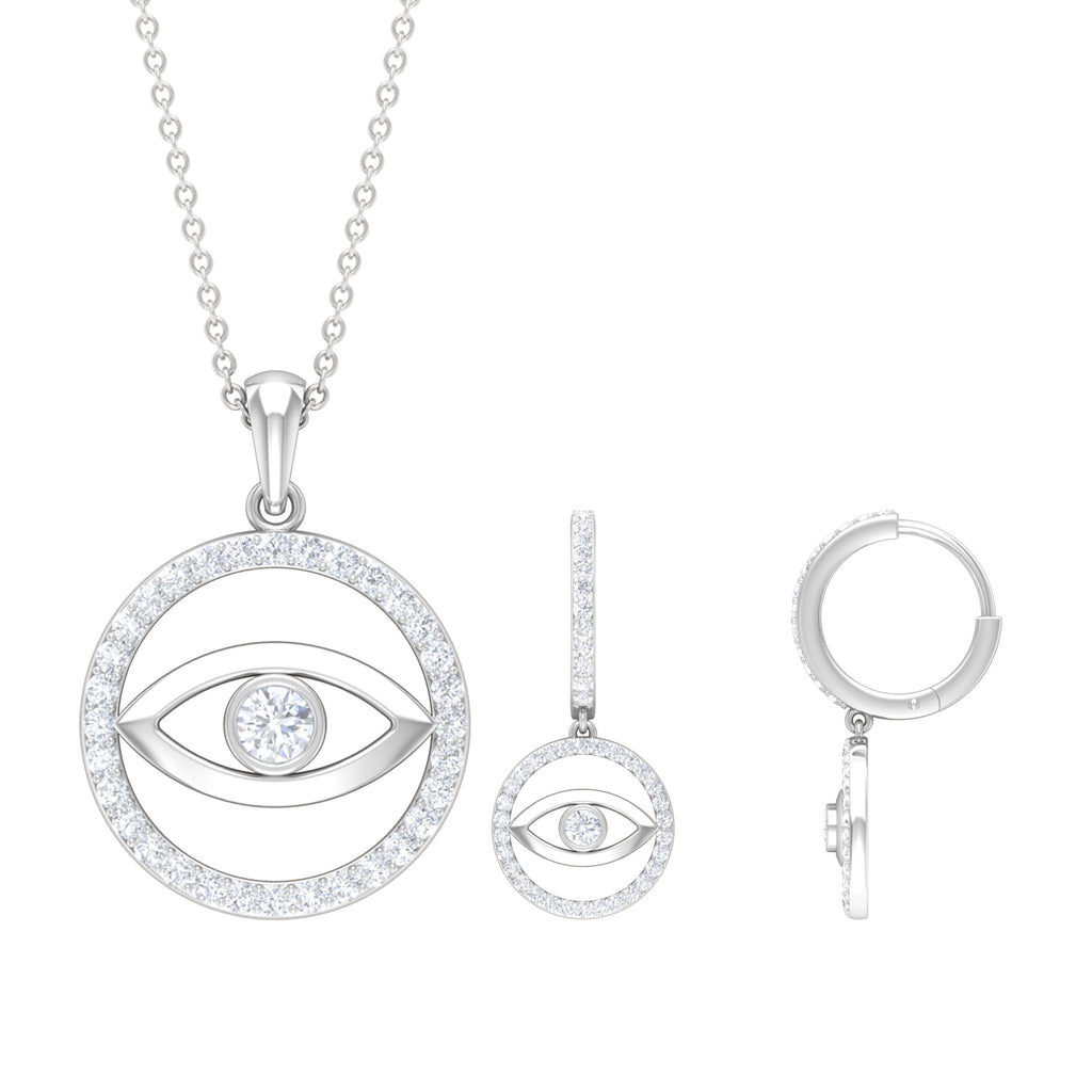 Moissanite Evil Eye Pendant Necklace and Earrings Set Moissanite - ( D-VS1 ) - Color and Clarity - Rosec Jewels