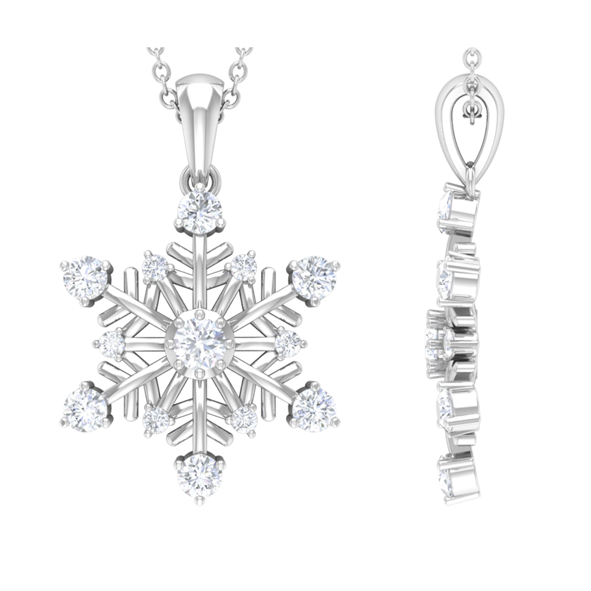 Classic Certified Moissanite Snowflake Pendant in Silver - Rosec Jewels