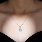 Real Ethiopian Opal and Moissanite Halo Pendant Necklace in Silver - Rosec Jewels