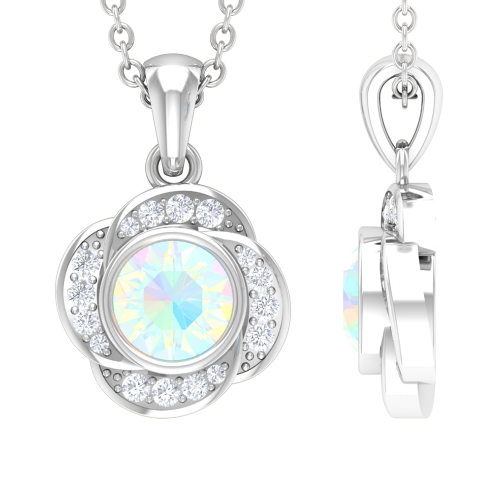 5 MM Round Shape Ethiopian Opal and Diamond Floral Pendant Ethiopian Opal - ( AAA ) - Quality - Rosec Jewels